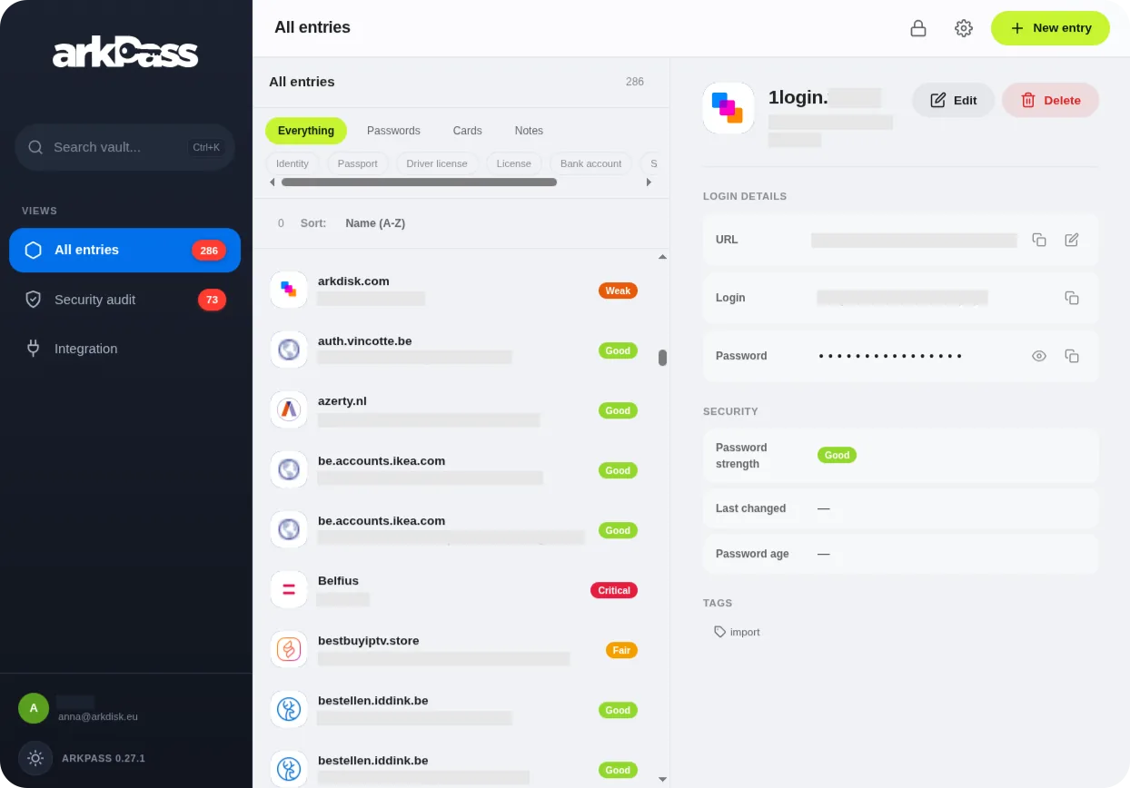 arkPass dashboard